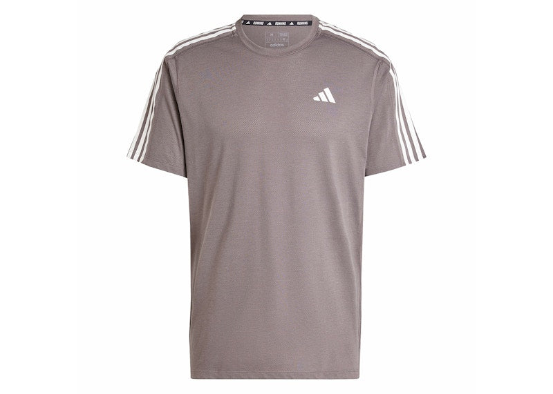 adidas Own the Run 3-Stripes Tee Charcoal