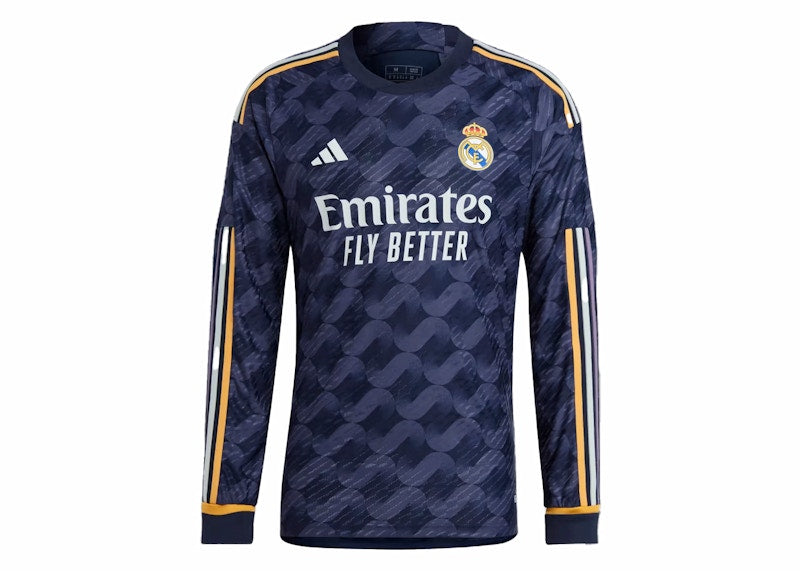 adidas Real Madrid 23/24 Long Sleeve Away Authentic Jersey Legend Ink