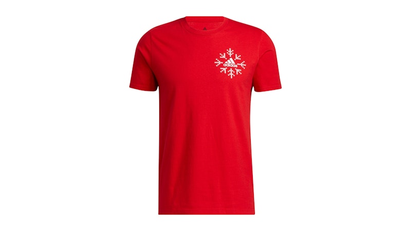 adidas Snowflake Winter Holiday Graphic Tee Scarlet/White