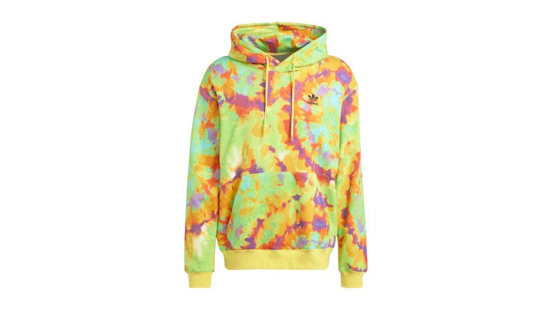 adidas Tie-Dyed Allover Print Hooded Sweatshirt Impact Yellow