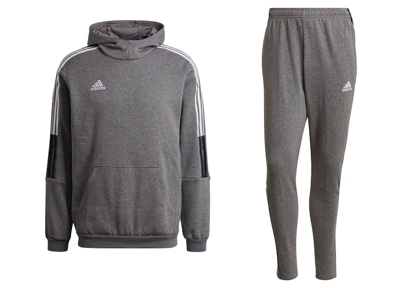 adidas Tiro 21 Sweat Hoodie & Sweatpant Set Grey Melange