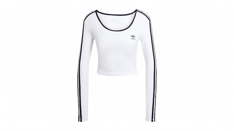 adidas Women's Adicolor 3-Stripes Long Sleeve Crop Long-Sleeve Top White