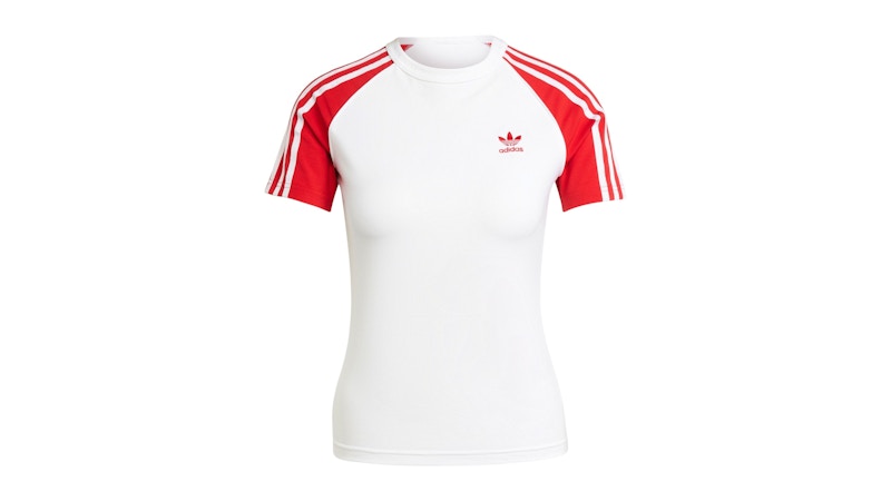 adidas Women's Adicolor 3-Stripes Raglan Slim T-Shirt White/Better Scarlet