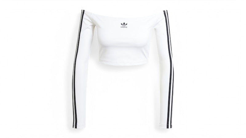 adidas Women's Adicolor Off Shoulder Long Sleeve Long-Sleeve Top White