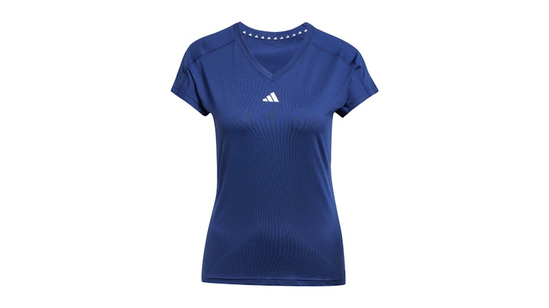 adidas Women's Aeroready Train Essentials Minimal Branding V-Neck T-Shirt Dark Blue/White