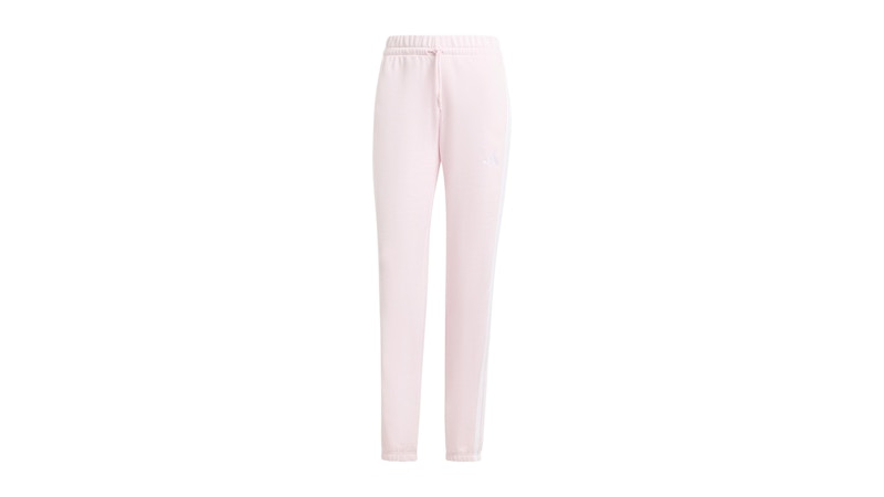 adidas Women's Essentials 3-Stripes French Terry Cuffed Pant Clear Pink/White