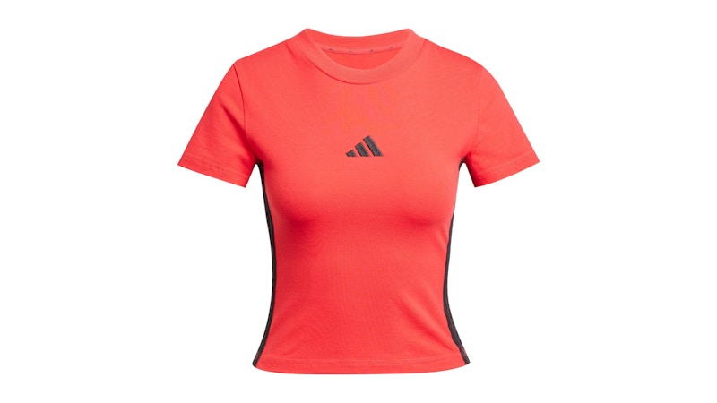 adidas Women's Essentials 3-Stripes Slim Baby T-Shirt Pure Ruby/Black