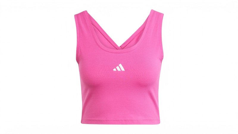 adidas Women's Essentials Small Logo Cotton Lifestyle Tank Top Semi Lucid Fuchsia/White