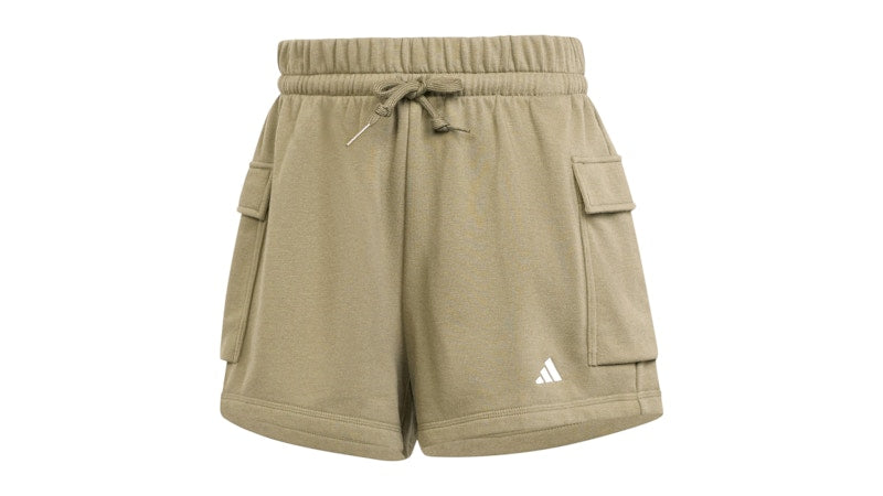 adidas Women's Essentials Small Logo French Terry Cargo Shorts Olive Strata/White