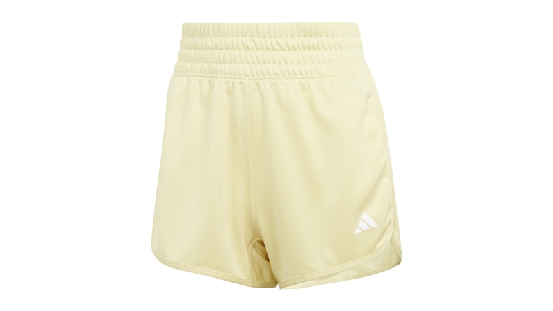 adidas Women's Pacer Essentials Knit High-Rise Shorts Powder Yellow/White