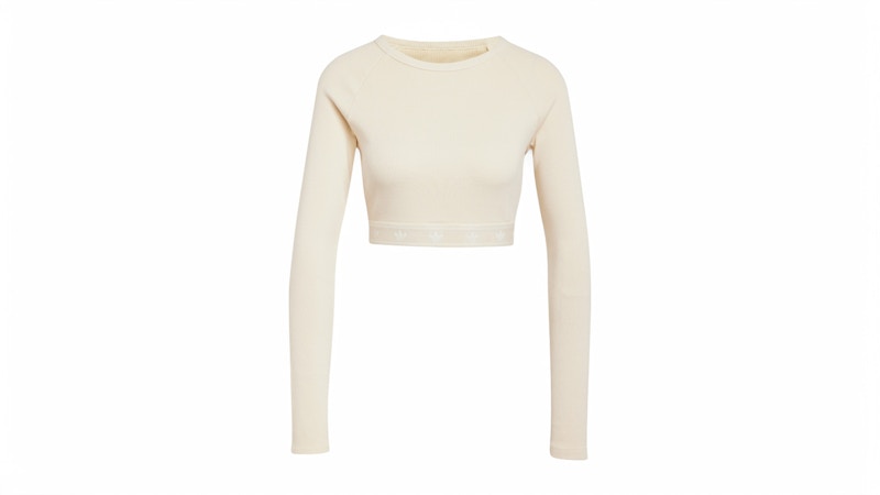 adidas Women's Ribbed Long Sleeve Crop Top Cream White