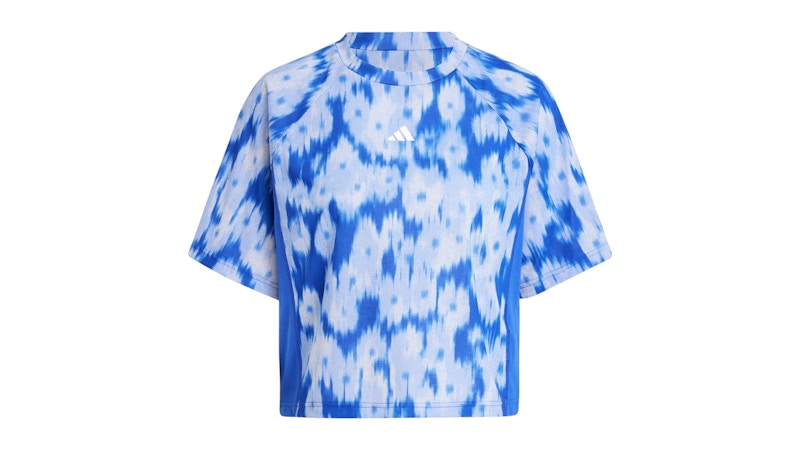 adidas Women's Train Essentials Allover Print Flower Tie-Dye T-Shirt Semi Lucid Blue