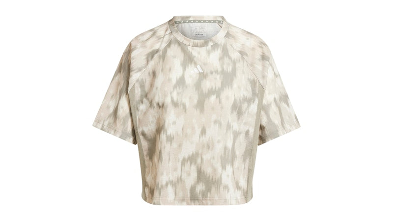 adidas Women's Train Essentials Allover Print Flower Tie-Dye T-Shirt Silver Pebble