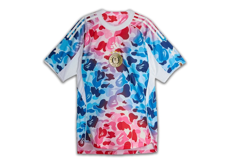 adidas x BAPE Football Graphic Slim Jersey T-shirt Blue/Pink