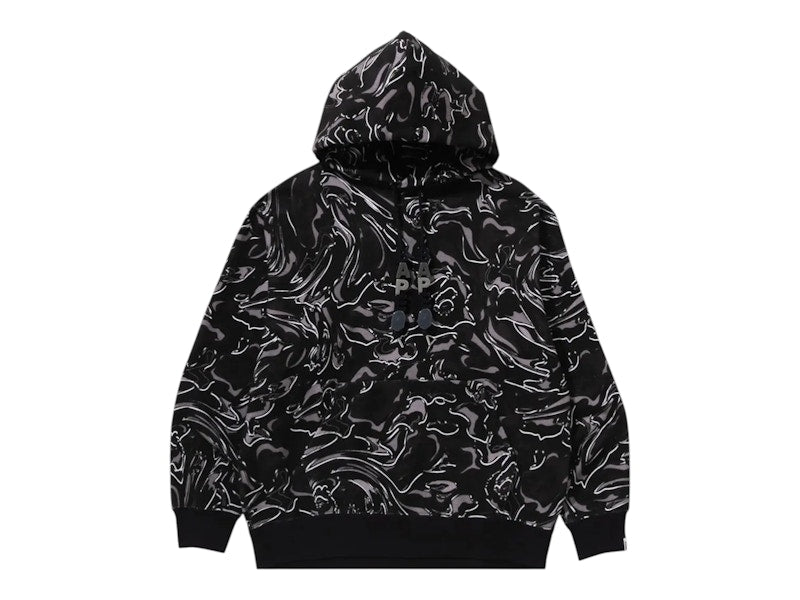 BAPE A Bathing Ape Marbling Camo Relaxed Fit Pullover Hoodie Black