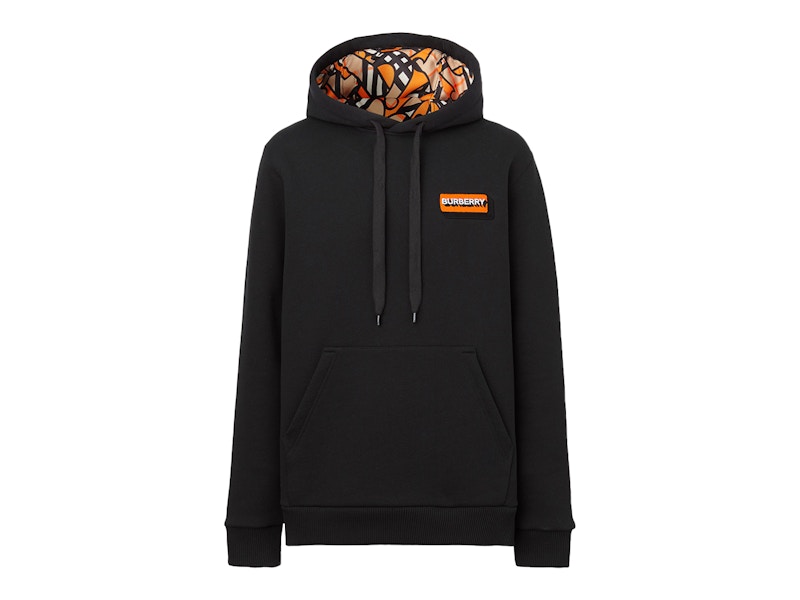 Burberry Logo Applique Cotton Hoodie Black/Orange