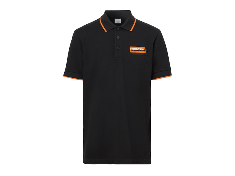 Burberry Logo Applique Cotton Pique Polo Shirt Black/Orange
