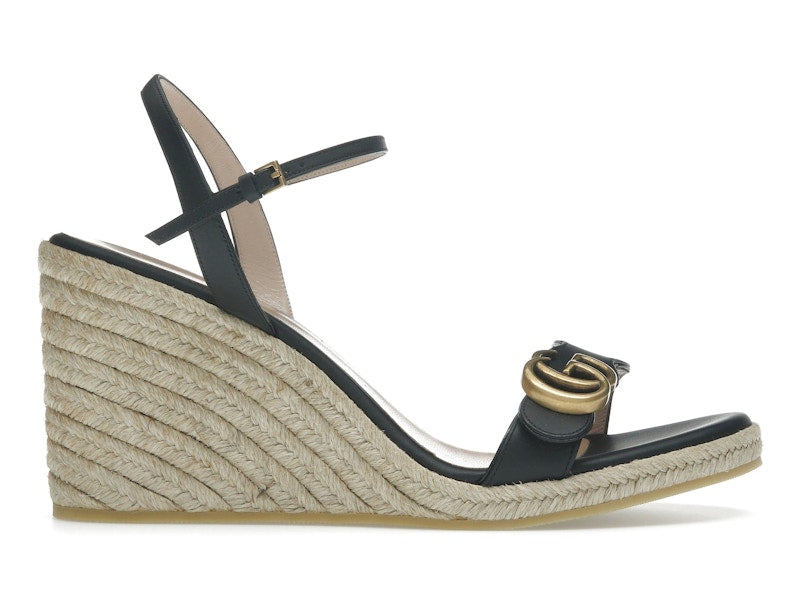 Gucci Double G 95mm Platform Espadrille Black Leather