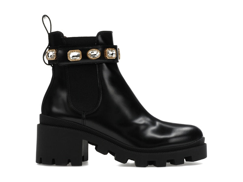 Gucci Crystal Belt 60mm Ankle Boot Black Leather