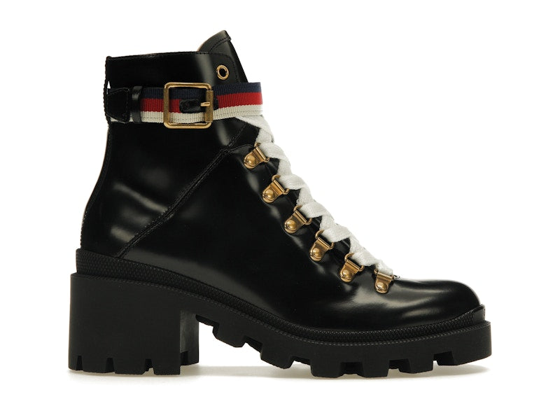 Gucci Sylvie Web 55mm Ankle Boot Black Leather