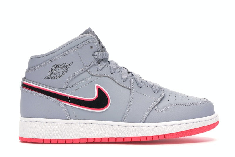 Jordan 1 Mid Wolf Grey Racer Pink Black (GS)