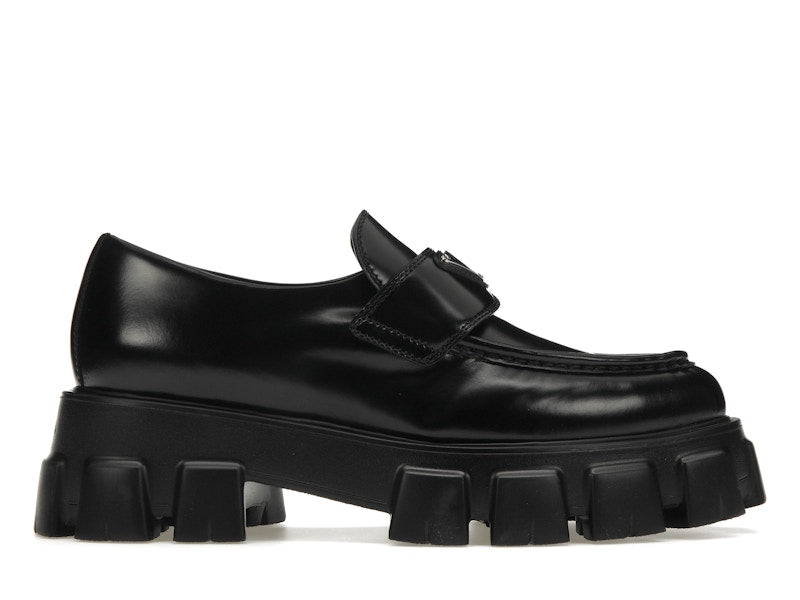 Prada Monolith 55mm Pointy Loafer Black Brushed Leather