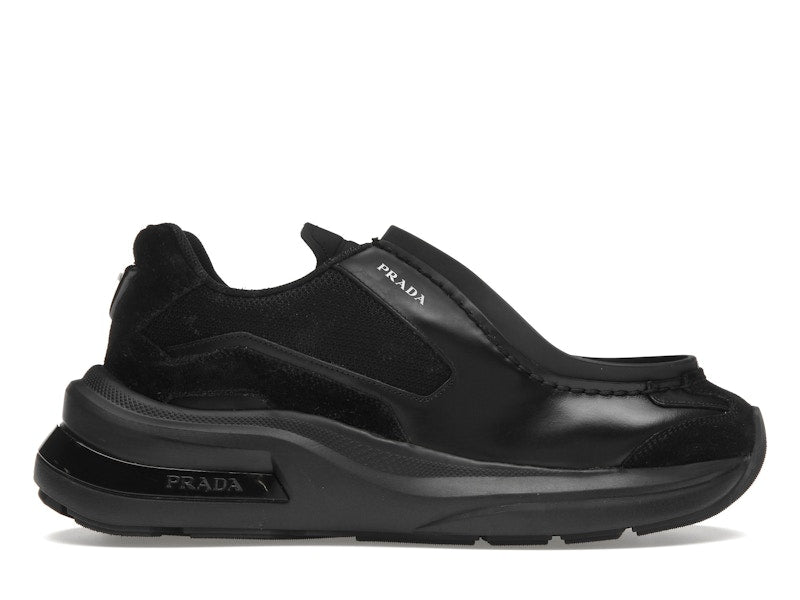 Prada Brushed Leather Sneakers Bike Fabric Suede Black