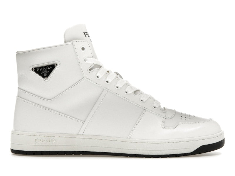 Prada Downtown High Top Sneakers Leather White White Black
