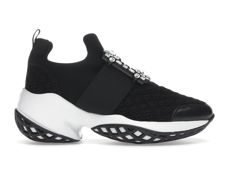 Roger Vivier Viv' Run Fabric Black White Crystal Buckle (Women's)