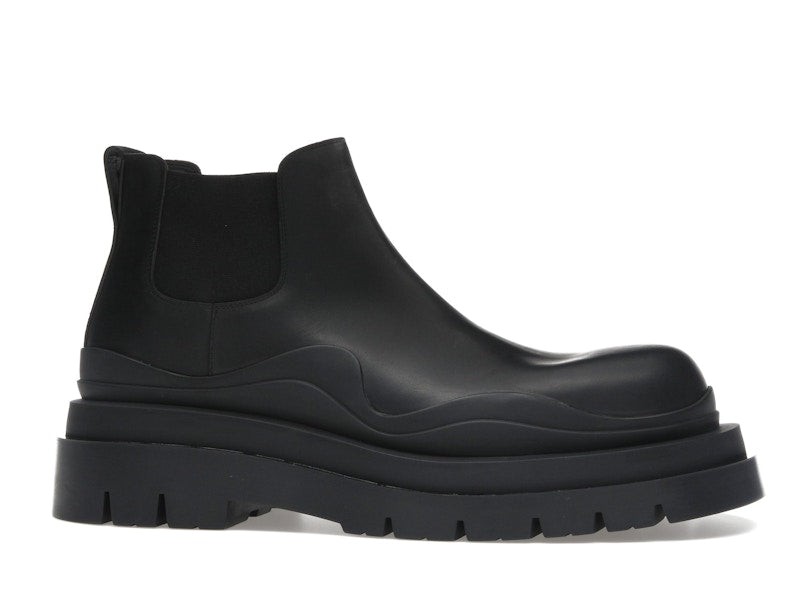 Bottega Veneta Leather Tire Chunky Sole Ankle Chelsea Boot Black