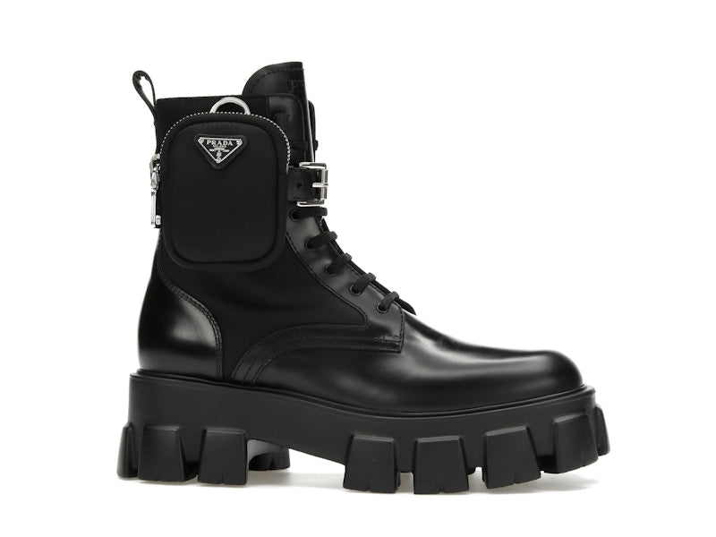 Prada Monolith 55mm Pouch Ankle Boots Black Leather