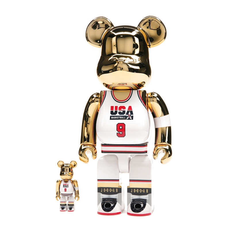 Bearbrick Michael Jordan 1992 Team USA (Dream Team) 100% & 400% Set Gold Chrome