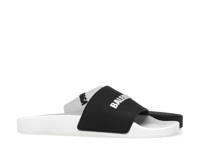 Balenciaga Pool Slides Logo White Black Alternate