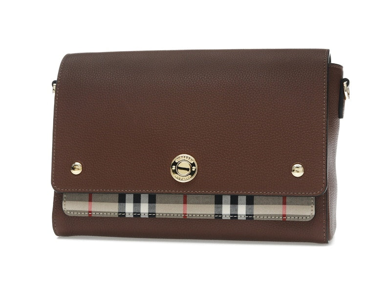 Burberry Vintage Check and Leather Note Crossbody Bag Tan