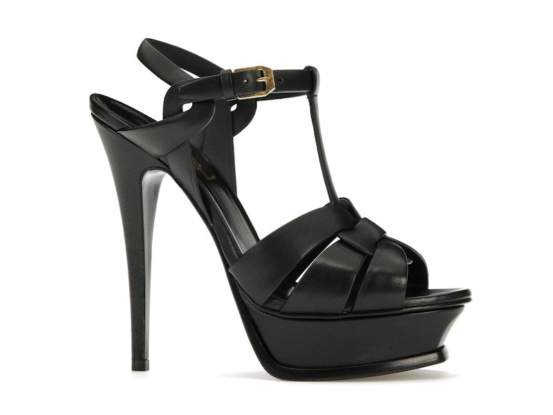 Saint Laurent Tribute Platform Sandal Heels Black Leather