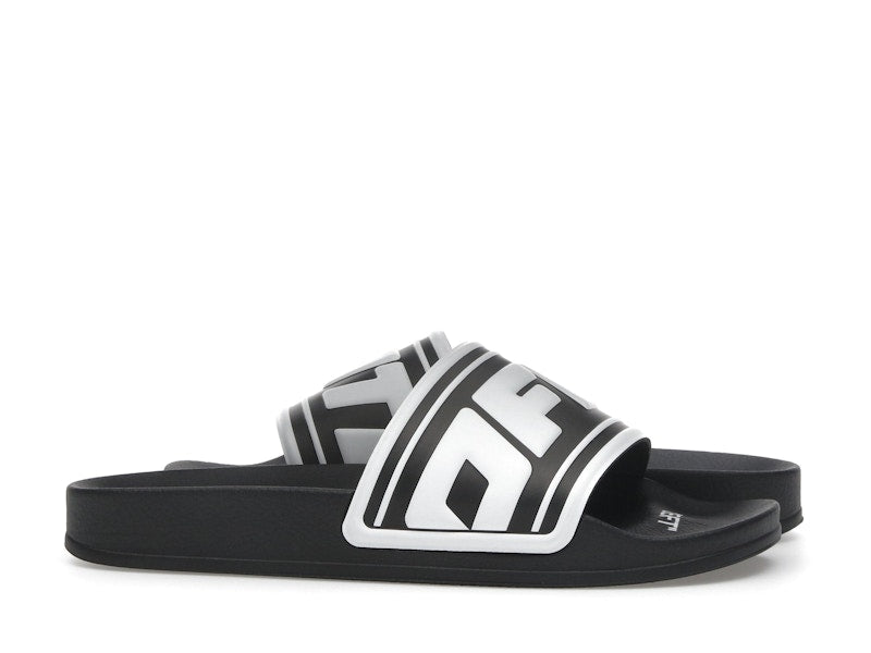 OFF-WHITE Embossed Logo Pool Slides Black White (Women's)