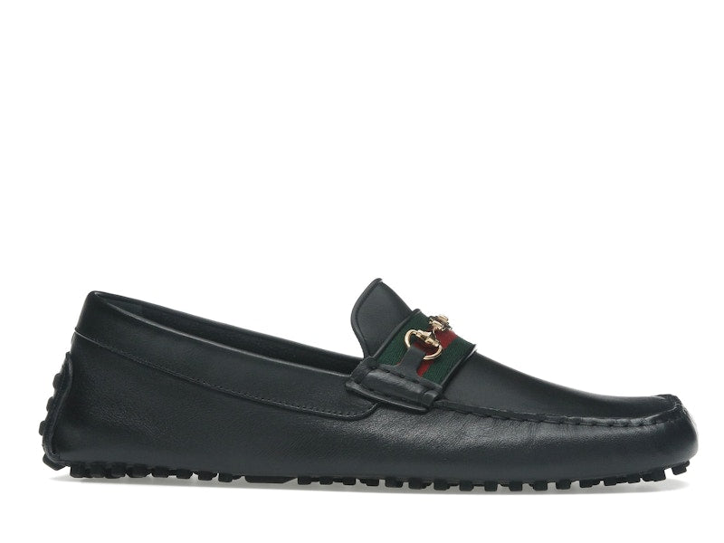Gucci Ayrton Webbing-Trimmed Horsebit Leather Driver Loafers Black
