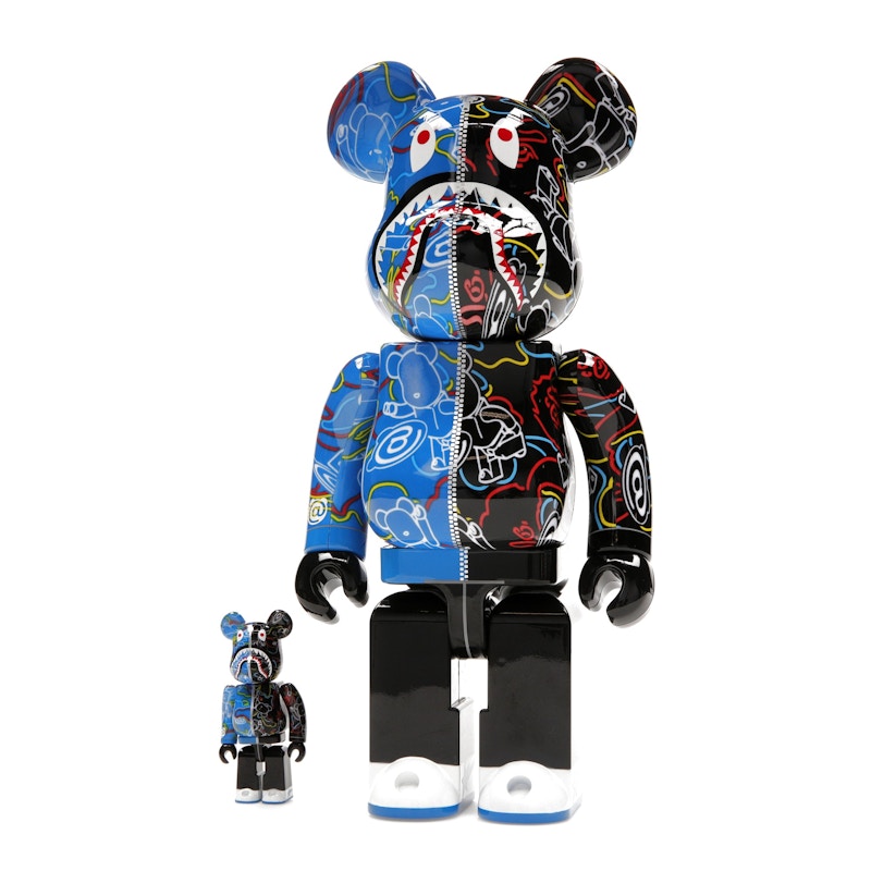 Bearbrick x BAPE Line Camo Shark 100% & 400% Set Blue/Black