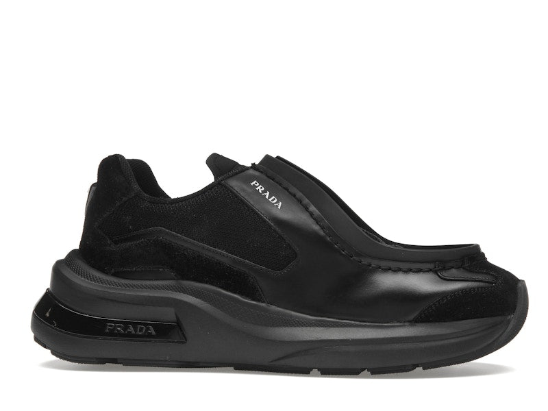 Prada Brushed Leather Sneakers Bike Fabric Suede Black