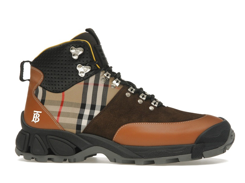 Burberry Vintage Check Tor Boots Beige Brown Black
