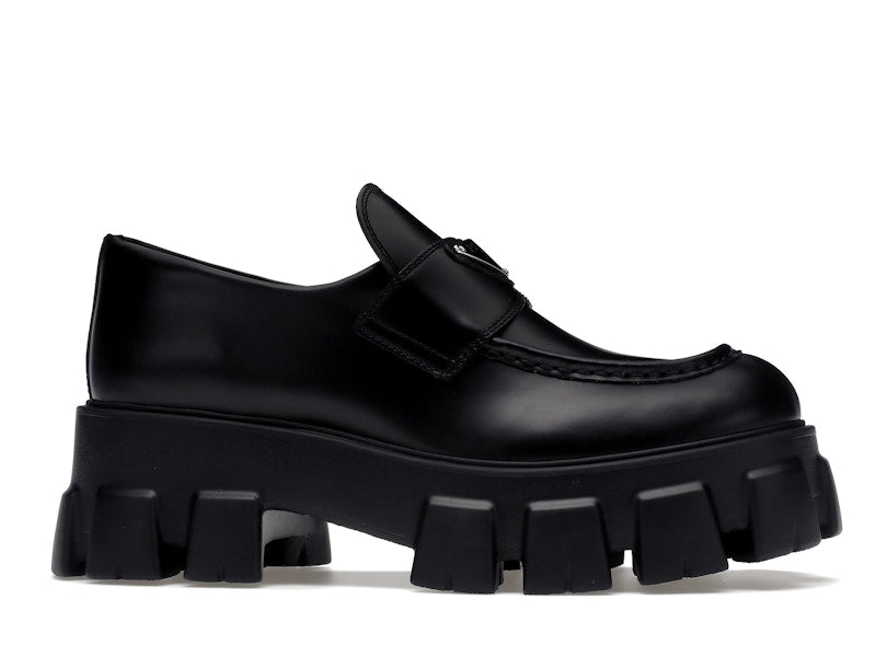 Prada Monolith 55mm Loafer Black Brushed Leather