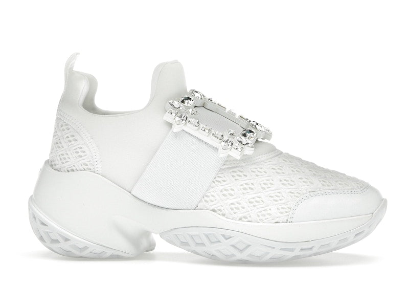 Roger Vivier Viv' Run Fabric White Crystal Buckle (Women's)
