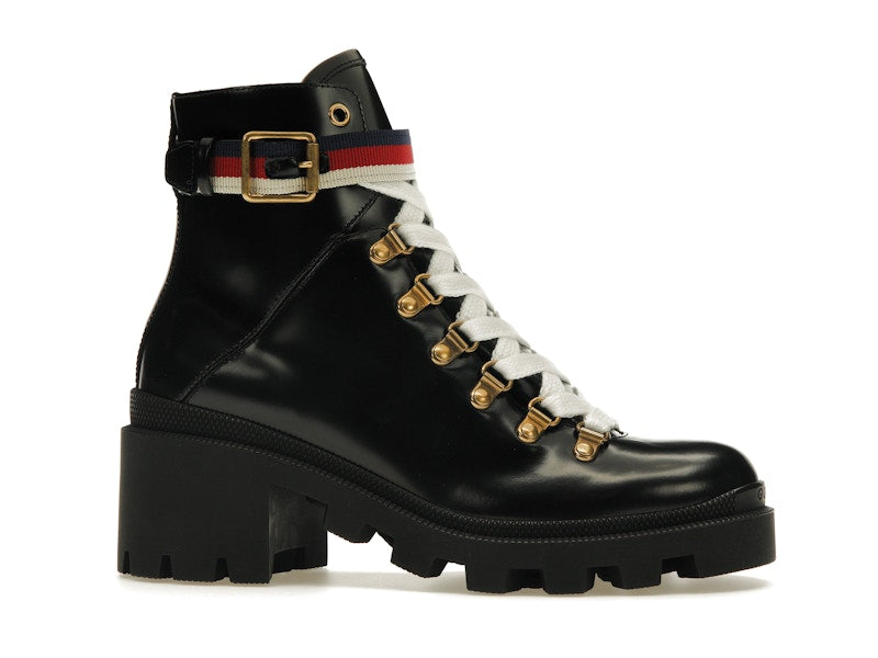 Gucci Sylvie Web 55mm Ankle Boot Black Leather