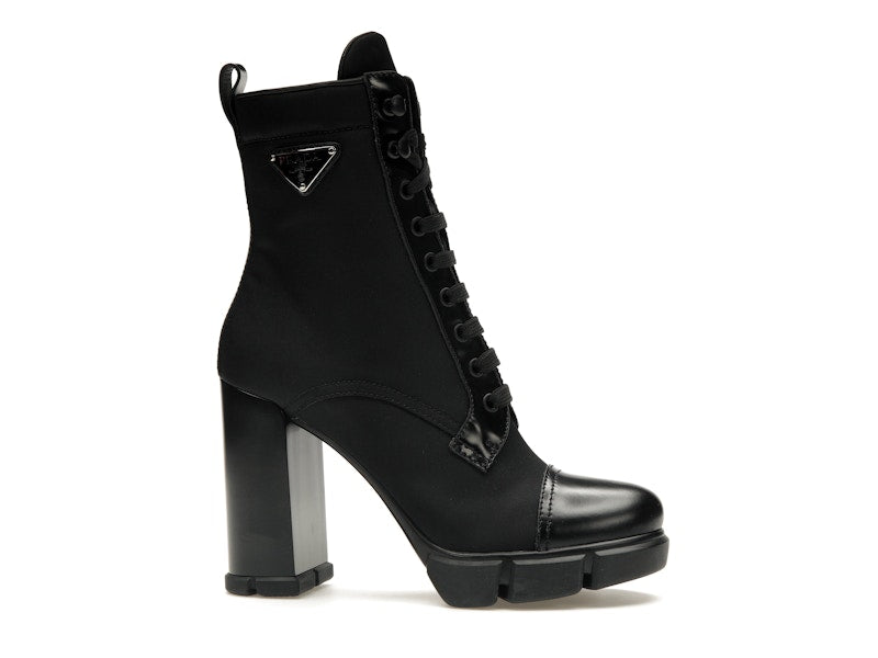 Prada 110 mm Nylon Booties Black Brushed Leather