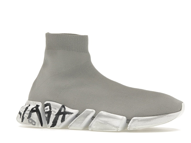 Balenciaga Speed 2.0 Graffiti Recycled Knit Grey White