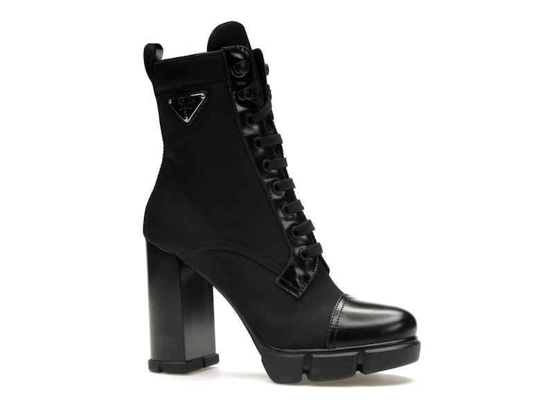 Prada 110 mm Nylon Booties Black Brushed Leather