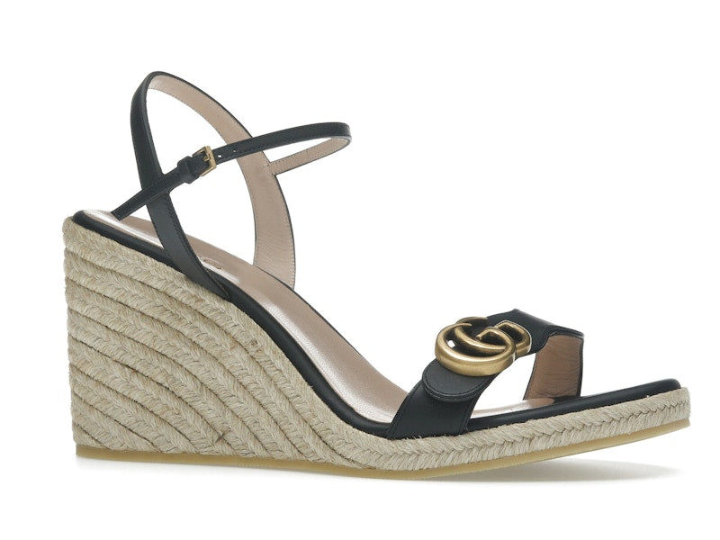 Gucci Double G 95mm Platform Espadrille Black Leather