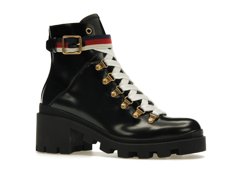 Gucci Sylvie Web 55mm Ankle Boot Black Leather