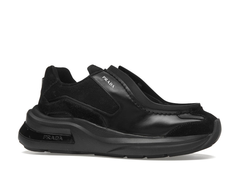 Prada Brushed Leather Sneakers Bike Fabric Suede Black
