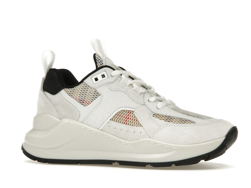 Burberry Logo Print Leather, Suede and Check Mesh Sneakers Archive Beige White (Women's)